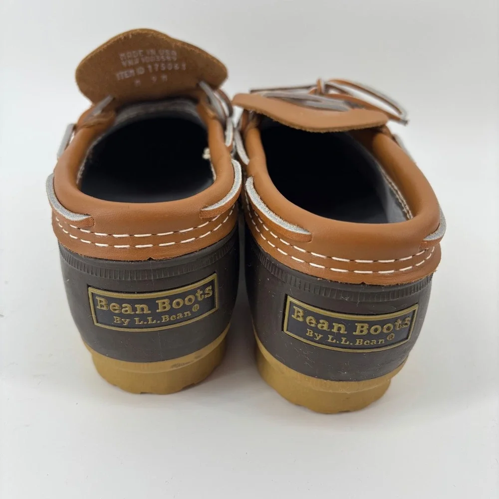 L.L. Bean Mens Rubber Moc Size 9 Brown Tan Duck Shoes Low Top Leather Rain Gear